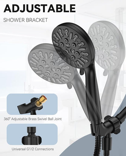 JDO Shower Head with Handheld, High Pressure Handheld Shower Head 9 Settings, Detachable Shower Head Set with Stainless Steel Hose and Shower Bracket (Matte Black)