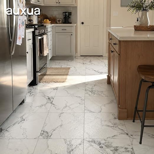 Marble Grain 12x12 Inch Peel and Stick Floor Tile, Ink Vein Marble, 10 PCS | NO Grout, NO Mess, For Kitchen Backsplash, Bathroom Update, Non-Slip & Scratch-Resistant