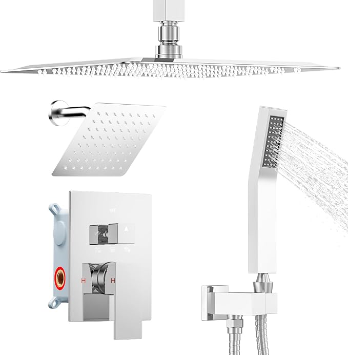 Shower System Shower Faucet Set, STARBATH 12"+6" Ceiling Mount Rain Shower Head and Handheld Spray for Two Person, Rainfall Shower System with Diverter Valve and Trim Kit Complete,Chrome