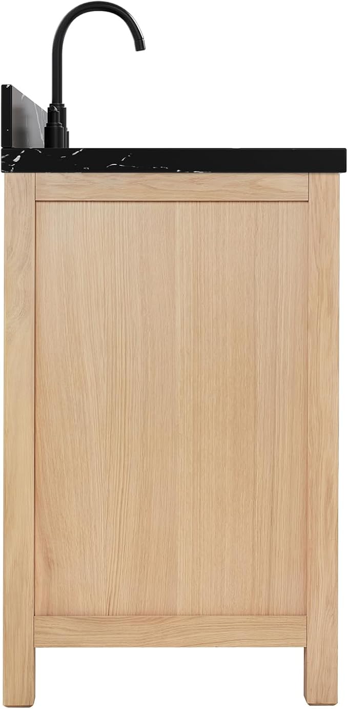 ARIEL Cambridge 60 Inch Single Rectangle Sink Bathroom Vanity with Nero Marquina Black Quartz Countertop 1.5 Inch in Natural Oak