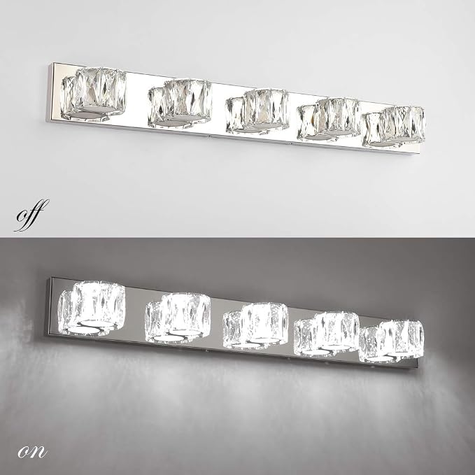 Aipsun 5 Lights Crystal Vanity Lights Modern LED Vanity Lights for Bathroom Vanity Lighting Fixtures Modern Bathroom Wall Light