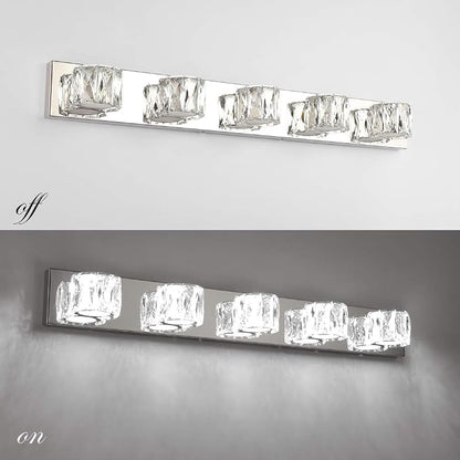 Aipsun 5 Lights Crystal Vanity Lights Modern LED Vanity Lights for Bathroom Vanity Lighting Fixtures Modern Bathroom Wall Light