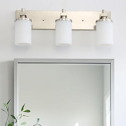 LOUSACE Bathroom Lighting Fixtures Over Mirror Brushed Nickel 3 Light Bathroom Vanity Lights with Opal White Glass Shades, Modern Vanity Wall Sconces Fixture for Bedroom Living Room