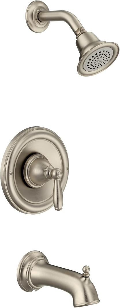 Moen Brantford Brushed Nickel Posi-Temp Pressure Balancing Eco-Performance High-Pressure Shower Trim Kit with Showerhead, Lever Handle, and Tub Spout (Valve Required), T2153EPBN