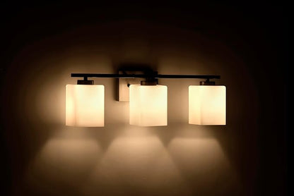 Edvivi Bathroom Light Fixtures, 3-Light Modern Brushed Nickel Vanity Light Over Mirror, Wall Sconces with Square White Glass Shades for Living Room, Bedroom, Hallway, E26 Base