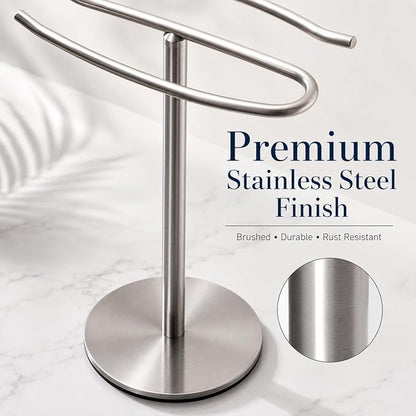 Brushed Nickel Hand Towel Holder Stand,13 Inch Tall Free-Standing Towel Rack, SUS304 Stainless Steel Towel Bar Rack Stand, Tower Bar for Bathroom Kitchen Vanity Countertop…