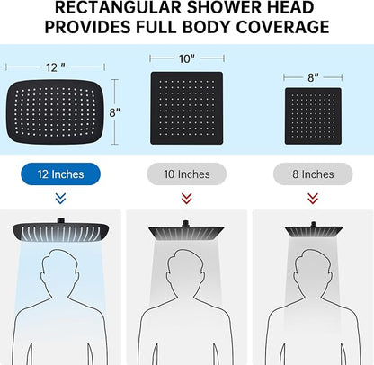 G-Promise 12 Inch All Metal Rain Shower Head with Handheld (Matte Black) | Suits Every Height, Pause Mode Diverter, Massage Mode Handheld, Full Body Coverage, Easy to Install, Modern Bath Upgrade