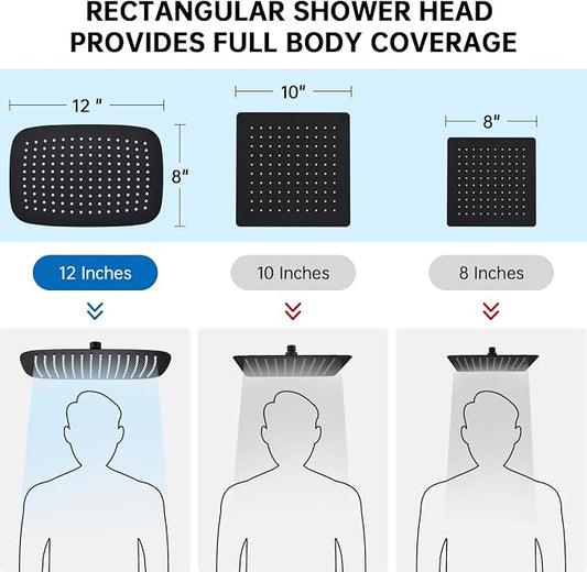 G-Promise 12 Inch All Metal Rain Shower Head with Handheld (Matte Black) | Suits Every Height, Pause Mode Diverter, Massage Mode Handheld, Full Body Coverage, Easy to Install, Modern Bath Upgrade