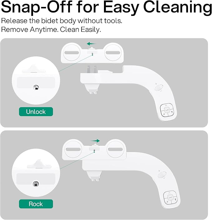 hansrapo Left-Hand Bidet Attachment– Non-Electric Dual Nozzle for Rear & Feminine Wash, Adjustable Pressure & Flow, Ultra-Slim Design,Independent Self-Clean Function, Quick-Release for Easy Cleaning