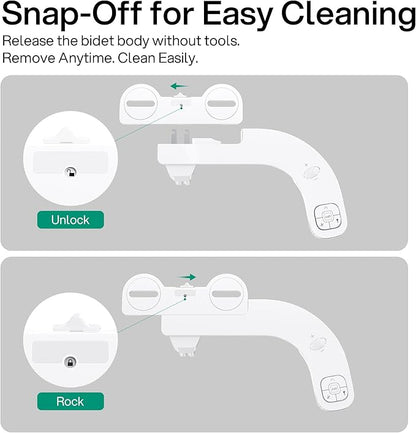 hansrapo Left-Hand Bidet Attachment– Non-Electric Dual Nozzle for Rear & Feminine Wash, Adjustable Pressure & Flow, Ultra-Slim Design,Independent Self-Clean Function, Quick-Release for Easy Cleaning
