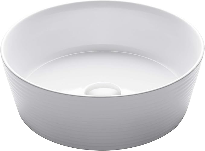 KRAUS Viva™ Round White Porcelain Ceramic Vessel Bathroom Sink, 15 3/4 in. D x 5 3/8 in. H, KCV-205GWH