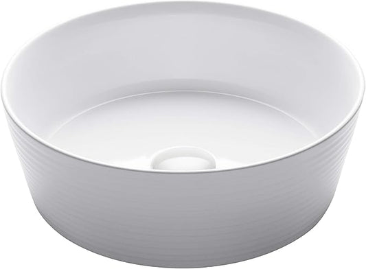 KRAUS Viva™ Round White Porcelain Ceramic Vessel Bathroom Sink, 15 3/4 in. D x 5 3/8 in. H, KCV-205GWH