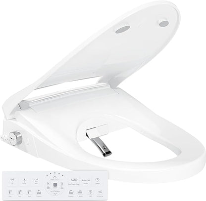 Electric Toilet Seat Elongated with Voice Control, Heated Toilet Seat with Warm Water & Dryer, Radar Sensor Auto Open/Close, LED Temp Display, Electric Bidet Toilet Seat for Bathroom