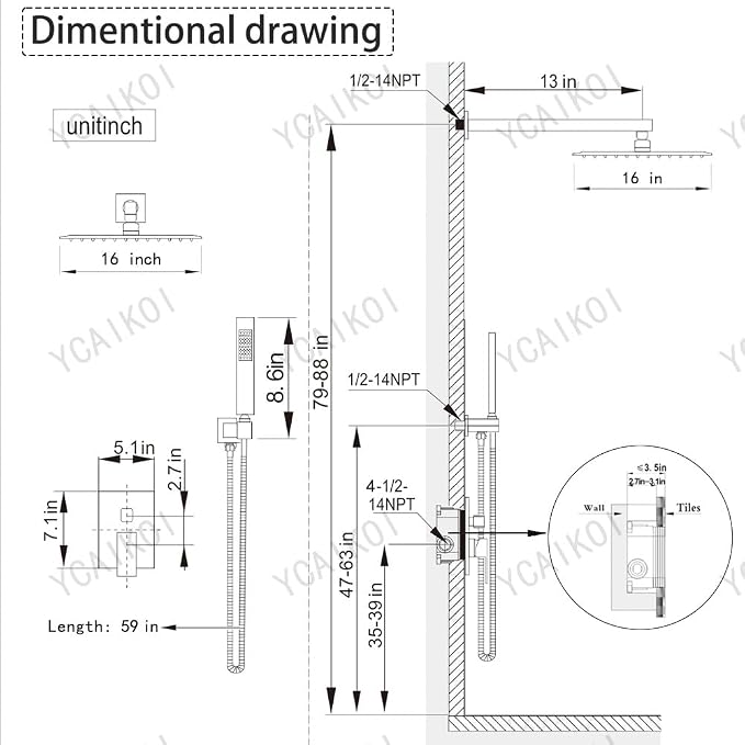 Shower Faucet Set 16 Inch Wall Mount Rain Shower System, All Metal Shower Fixtures - Oil Rubbed Bronze