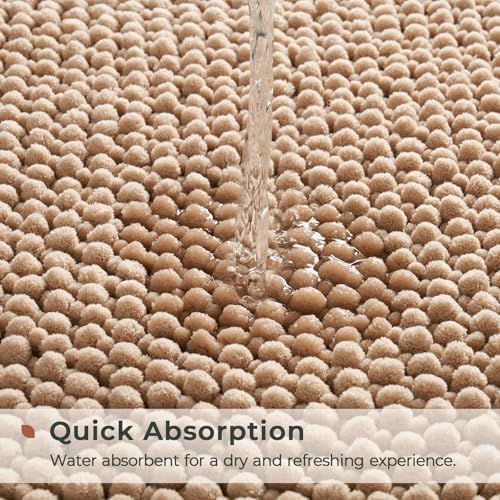 FRESHMINT Chenille Bath Rugs Set 2 Pieces, Beige, 17''x24''+20''x47''