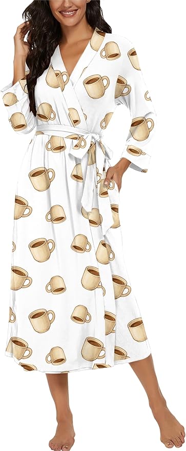 VINTATRE Women Kimono Robes Long Knit Bathrobe Lightweight Soft Knit Sleepwear V-neck Casual Ladies Loungewear
