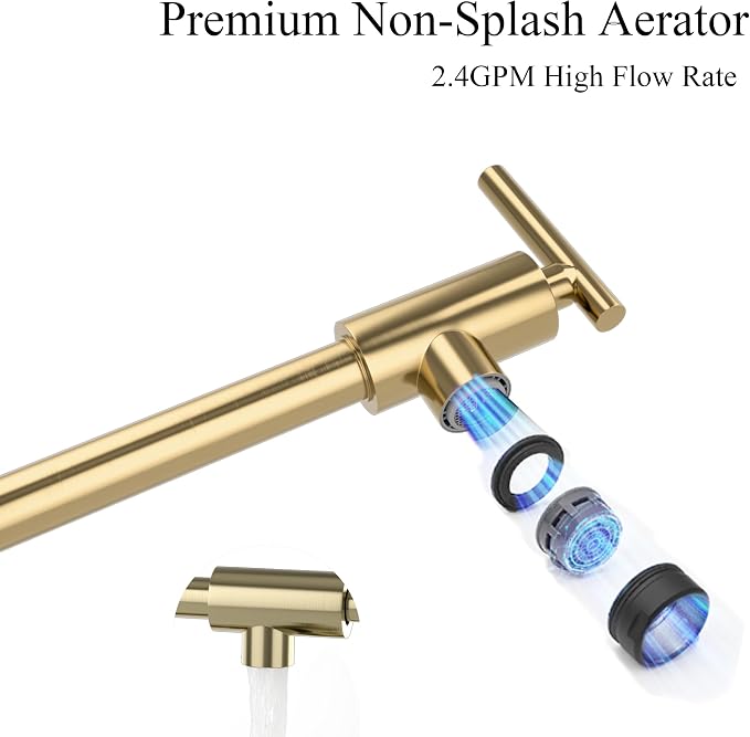 Faucets with Wall Mount Double Joint Swing Arms - Leak Free Design with High-Flow Aerators - Retractable & Folding for Space Saving