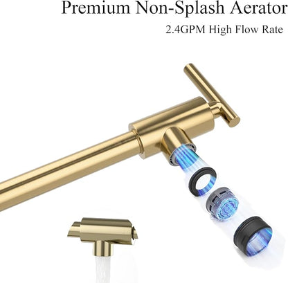 Faucets with Wall Mount Double Joint Swing Arms - Leak Free Design with High-Flow Aerators - Retractable & Folding for Space Saving