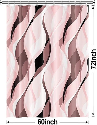 Pink Shower Curtain, Modern Abstract Pink and Grey Striped Shower Curtain Set for Bathroom Waterproof Shower Curtain with Hooks, 60x72 Inch