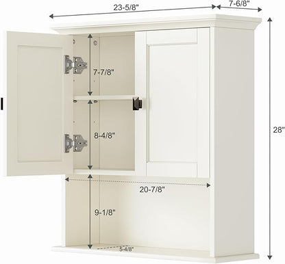 Bathroom Wall Cabinet, Medicine Cabinet Over The Toilet Storage Cabinet Wall Mounted with Build-in Spirit Level Cupboard Hanging Cabinet for Bathroom Laundry Kitchen Living Room, Cream White