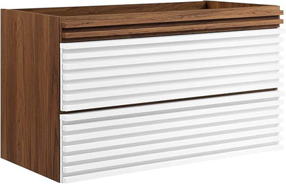 Modway Render 36" Wall-Mount Bathroom Vanity Cabinet in White Walnut - Sink Basin Not Included