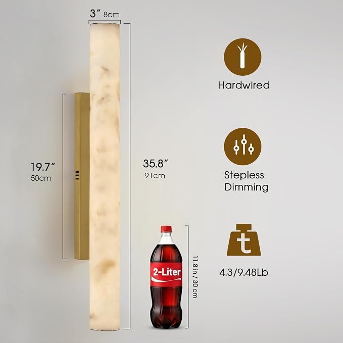 36" Alabaster Wall Sconce, Large Brass Linear Sconce, Modern Bathroom Vanity Light, 3000K Dimmable Faux Alabaster Sconces, Durable Indoor Wall Lamp for Bedroom Living Room, Entryway, Stairs (1 Pack)