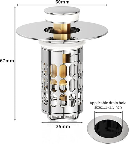 QYHNYJF Upgraded Bathroom Sink Stopper – Universal Pop-Up Drain Plug with Anti-Clog Hair Catcher, Durable Stainless Steel & Silicone Seal, Fits Standard 1.1-1.5 Inch Sink Drains, Silver