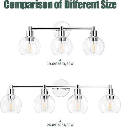 Espird 4 Lights Bathroom Vanity Light Fixtures Chrome, Bathroom Lights Over Mirror, Industrial and Farmhouse 4 Lights Wall Sconce, Polished Chrome Globe Vanity Lighting Fixtures