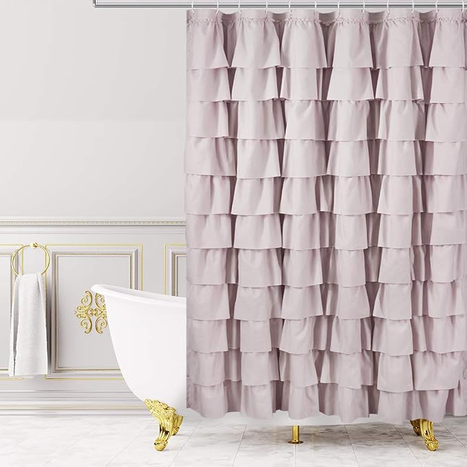 Mauve Shower Curtain for Bathroom, 72 W x 84 H, Cascading Tiered Ruffles | Coquette Feminine Aesthetic, 72x84, Soft Microfiber Fabric, 12 Hooks Inclouded, Machine Washable, Apartment Bathroom Upgrade