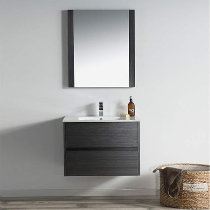 Blossom 30 Inch Bathroom Vanity with Sink - All Wood Floating Vanity Cabinet with Ceramic Sink - 2 Soft-Closing U-Shaped Cutout Drawers - Modern Bathroom Storage Vanities, Silver Grey Finish