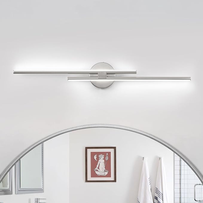 EDISLIVE Dimmable Modern LED Vanity Light Fixtures Bathroom Vanity Wall Lighting, 31.5 in Mirror Vanity Lighting Fixtures for Bathroom Bedroom Makeup Living Room,Nickel