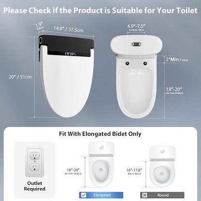 Electric Toilet Seat, Elongated Smart Heated Toilet Seat with Warm Water & Dryer, Feminine & Child Hip Wash, Wireless Remote, Self-Clean, Stainless Steel Nozzle, Adjustable Water Pressure
