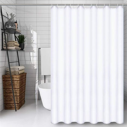 White (72x78 Inches) Fabric Shower Curtain Liners Hotel Quality Machine Washable Bath Bathroom w/12pcs Hooks