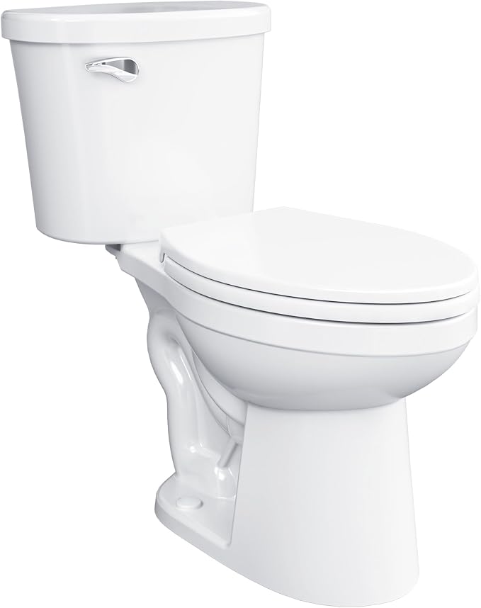 Gerber Maxwell Crest Elongated Two-Piece Toilet, Soft-Close Seat, White | Efficient flush clears the bowl with ease | Tool-free install kit with wax ring included | Glazed trapway prevents clogs