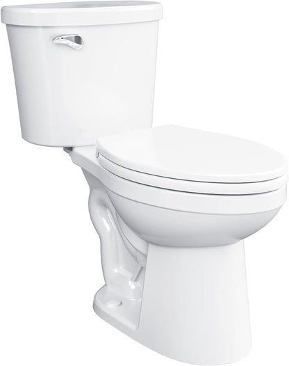 Gerber Maxwell Crest Elongated Two-Piece Toilet, Soft-Close Seat, White | Efficient flush clears the bowl with ease | Tool-free install kit with wax ring included | Glazed trapway prevents clogs