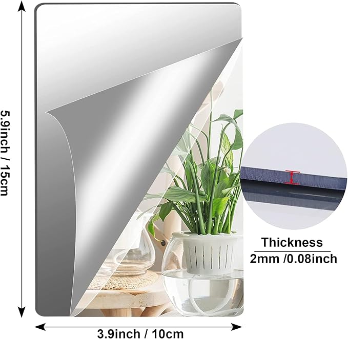 JUNEBRUSHS 8 Pack Self Adhesive Acrylic Mirror, 4X 6 Inch Mirror Tiles | Flexible Plastic Mirrors Sheets Wall Stickers,2MM Thick Mirrors,Frameless Small Mirror