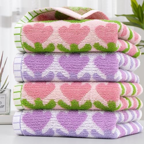YiLUOMO Purple Tulips Pattern Spring Hand Towel Set of 2 Highly Absorbent Quick Dry 100% Cotton Decorative Hand Towels for Bathroom Hotels Spa 13" X 29"