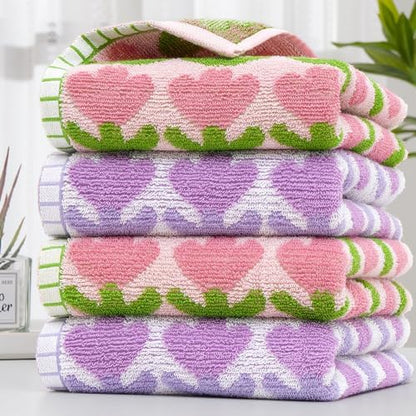 YiLUOMO Purple Tulips Pattern Spring Hand Towel Set of 2 Highly Absorbent Quick Dry 100% Cotton Decorative Hand Towels for Bathroom Hotels Spa 13" X 29"