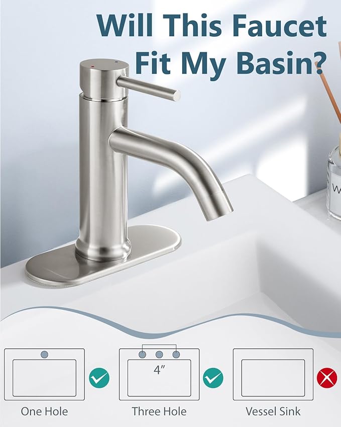 Aolemi Bathroom Faucet Single Hole,Single Handle Bathroom Sink Faucet with Supply Lines,with Pop Up Drain Assembly and Deck Plate,Brushed Nickel