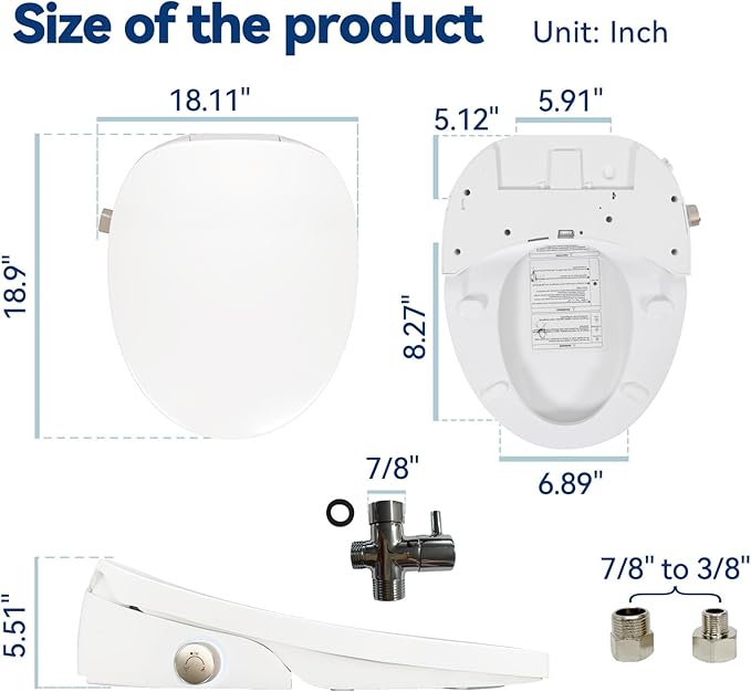 Smart Heated Toilet Seat for Short V-Shaped Toilets – Bidet Warm Water Wash, Self-Cleaning Nozzle, Warm Air Dryer, Deodorizer, Soft-Close Lid, LED Night Light & Remote Control, Easy Install