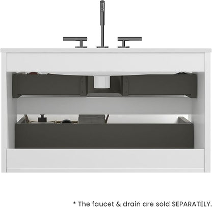 36" Bathroom Vanity with Sink, Modern Floating Vanity with Double Soft-Closing Drawers, Large Storage for Small Space, Glossy White, Fully Assembled - Iris Collection