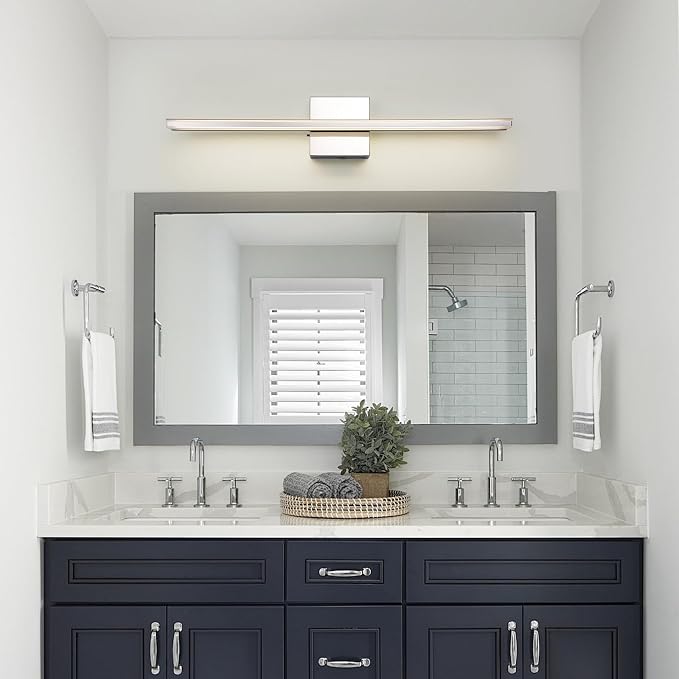 Chrome Vanity Lights for Bathroom 5CCT Dimmable Bathroom Lighting Fixtures Over Mirror Adjustable Lighting Angle Wall Light Fixtures 23.6 inch Long 18W LED Bar Light