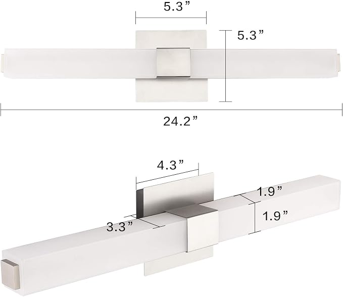 LED Vanity Light 24.2" Frosted White Acrylic Brushed Nickel for Bathroom Vanity Lighting Fixtures Cool White 6000K