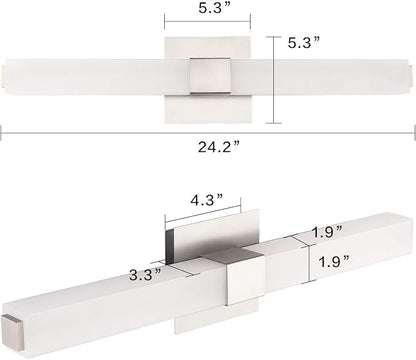 LED Vanity Light 24.2" Frosted White Acrylic Brushed Nickel for Bathroom Vanity Lighting Fixtures Cool White 6000K