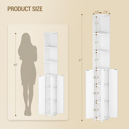 Corner Cabinet, Tall Bathroom Corner Cabinet with Doors, Narrow Storage Cabinets with Adjustable Shelves, Bathroom Organizers and Storage for Small Space, White BC30003X