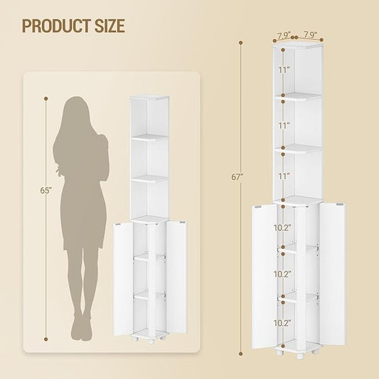 Corner Cabinet, Tall Bathroom Corner Cabinet with Doors, Narrow Storage Cabinets with Adjustable Shelves, Bathroom Organizers and Storage for Small Space, White BC30003X