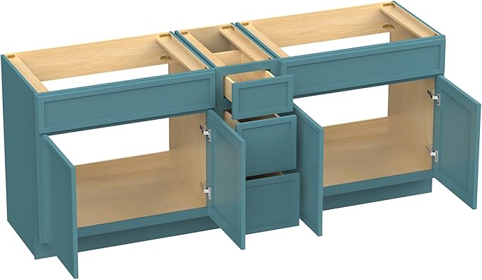 HomeBeyond 78 Inches Bathroom Vanity Base Cabinet Without Sink, Double Sink Top Sturdy Floor Mounted Cabinet with Door & Soft Closing Drawers, Green, VA4133-2+VA4112-3