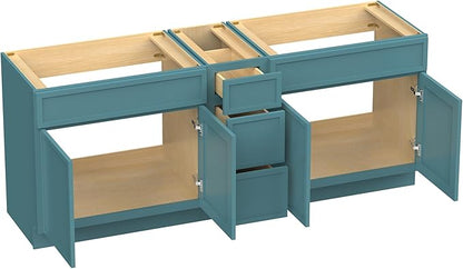HomeBeyond 78 Inches Bathroom Vanity Base Cabinet Without Sink, Double Sink Top Sturdy Floor Mounted Cabinet with Door & Soft Closing Drawers, Green, VA4133-2+VA4112-3