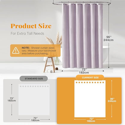 BTTN Extra Long Shower Curtain, 96 Inch Long Linen Textured Heavy Duty Fabric Shower Curtain Set with 12 Plastic Hooks, Tall Decorative Neutral Waterproof Cloth Shower Curtain for Bathroom, Lavender