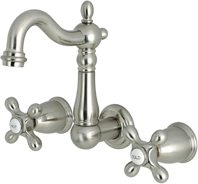 Kingston Brass KS1228AX Heritage 8" Center Wall Mount Vessel Sink Faucet, 4-3/4" in Spout Reach, Brushed Nickel